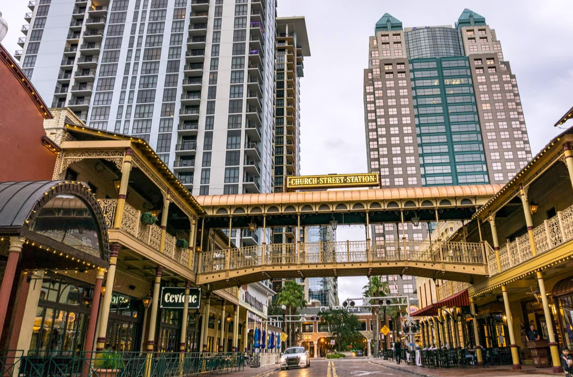 A view of downtown Orlando's Church Street Station.